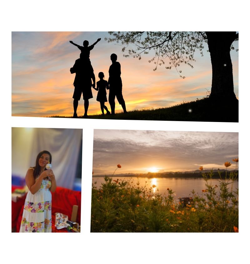 Montagem com três imagens de uma mulher trabalhadora em diferentes momentos do seu dia como empregada doméstica: sorrindo com ferramentas de limpeza, em ação limpando a casa e com olhar determinado, representando força, dignidade e experiência no trabalho doméstico.